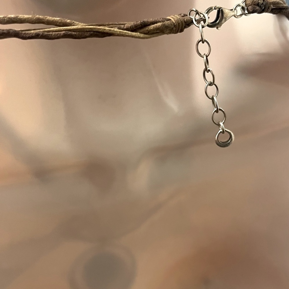 Silpada Howlite Turquoise Pendant Necklace with Brown Cord .925 Silver frame. - Picture 9 of 9